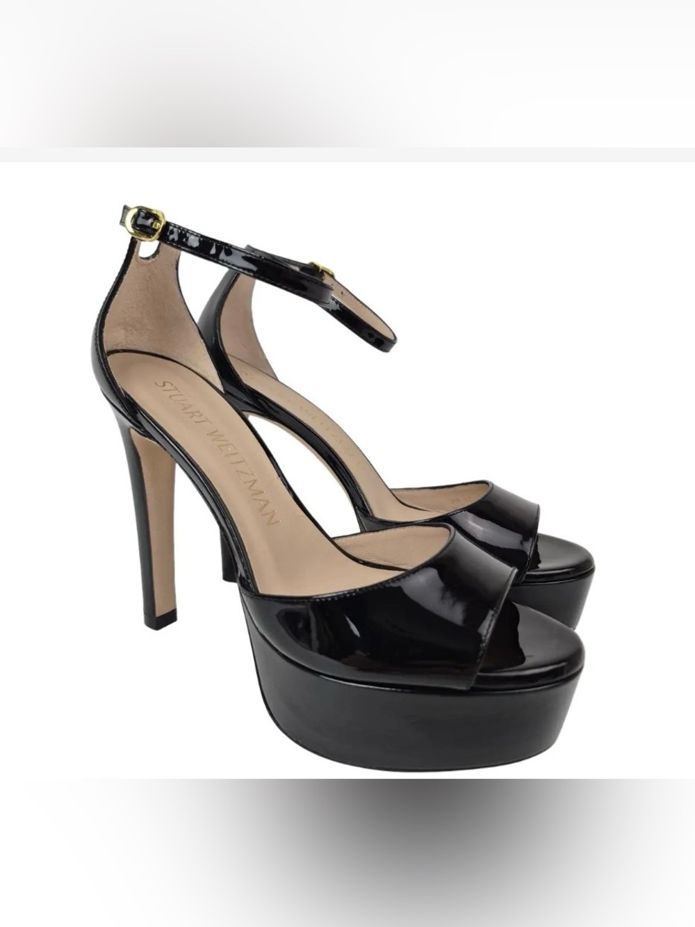 Stuart Weitzman Discoplatform Sandal Black Patent Size 5.5 B
